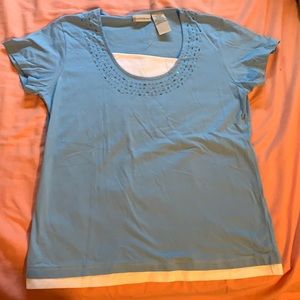 Women’s large blue t-shirt with sequins. Jayne B Collection